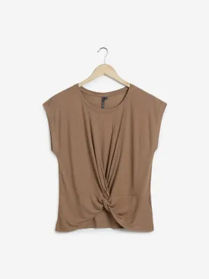 LOV Dark Beige Knitted Demi Top