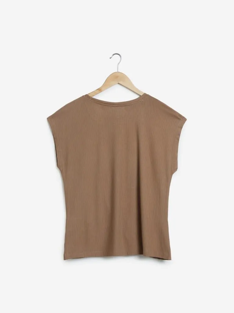 LOV Dark Beige Knitted Demi Top