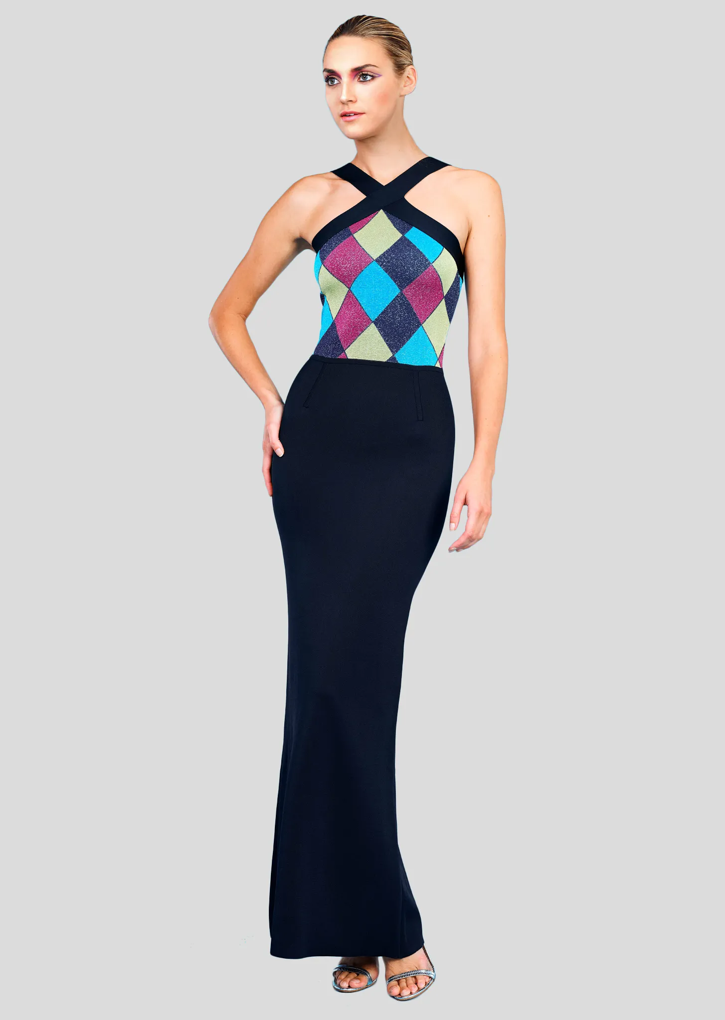 Magnolia - Formal Evening Gown with Metallic Harlequin Design