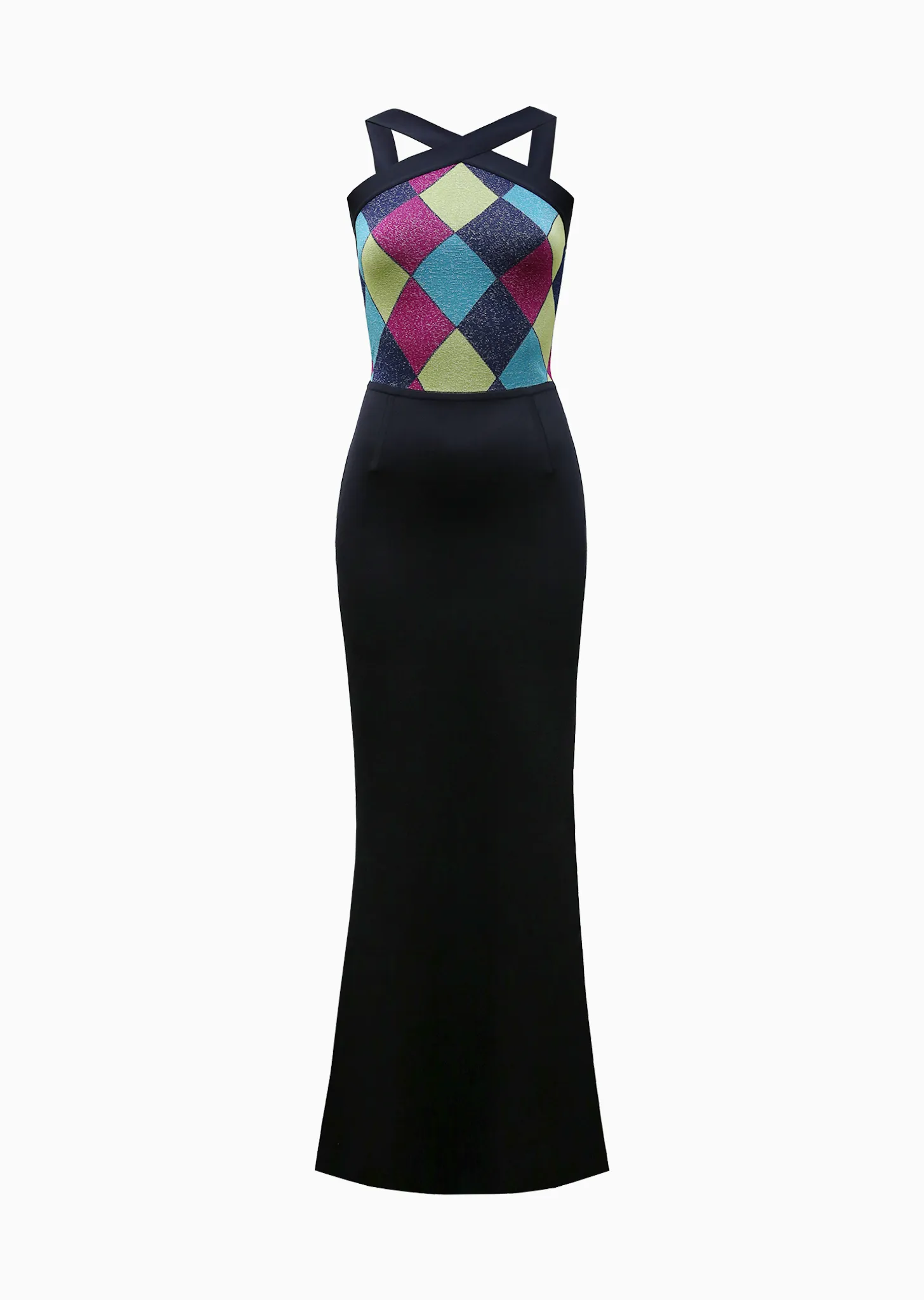 Magnolia - Formal Evening Gown with Metallic Harlequin Design