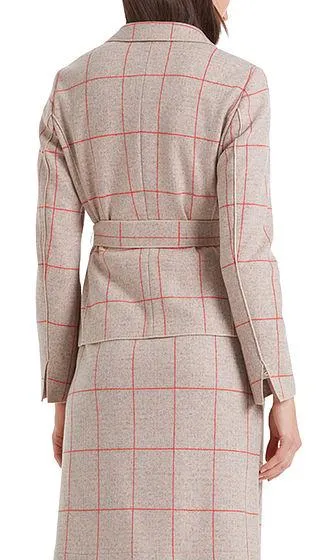 Marc Cain Collections Beige Blazer with Orange Check in Wool Jersey PC 34.32 J39 652