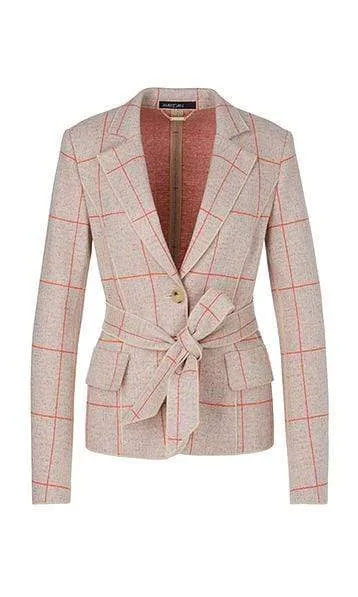 Marc Cain Collections Beige Blazer with Orange Check in Wool Jersey PC 34.32 J39 652