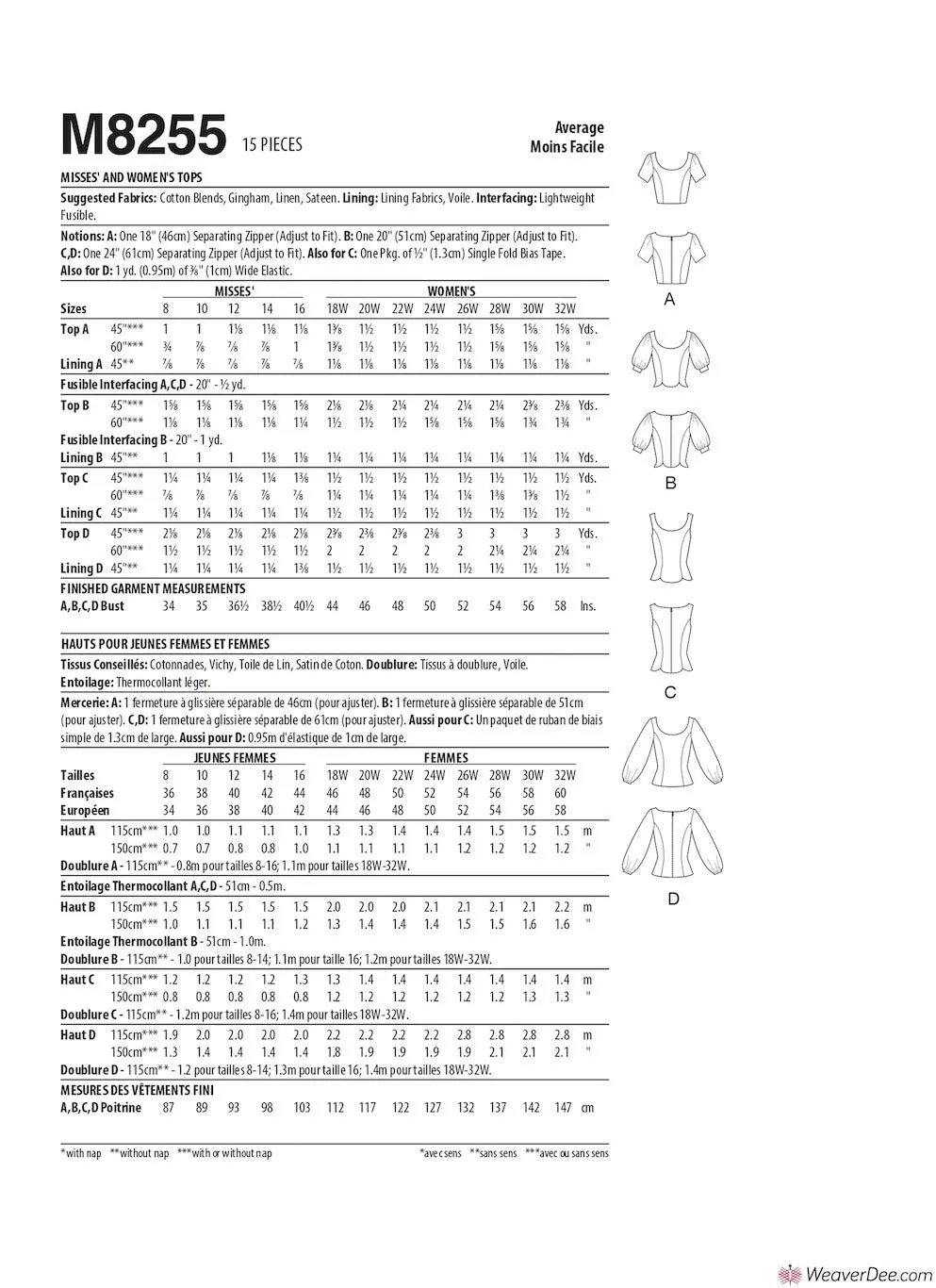 McCall's Pattern M8255 Misses' & Women's Tops