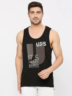 Men Premium Fashion Black Muscle Vest- Underjeans By Spykar