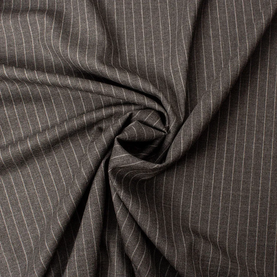 Mid Grey Pinstriped Merino Wool Suiting