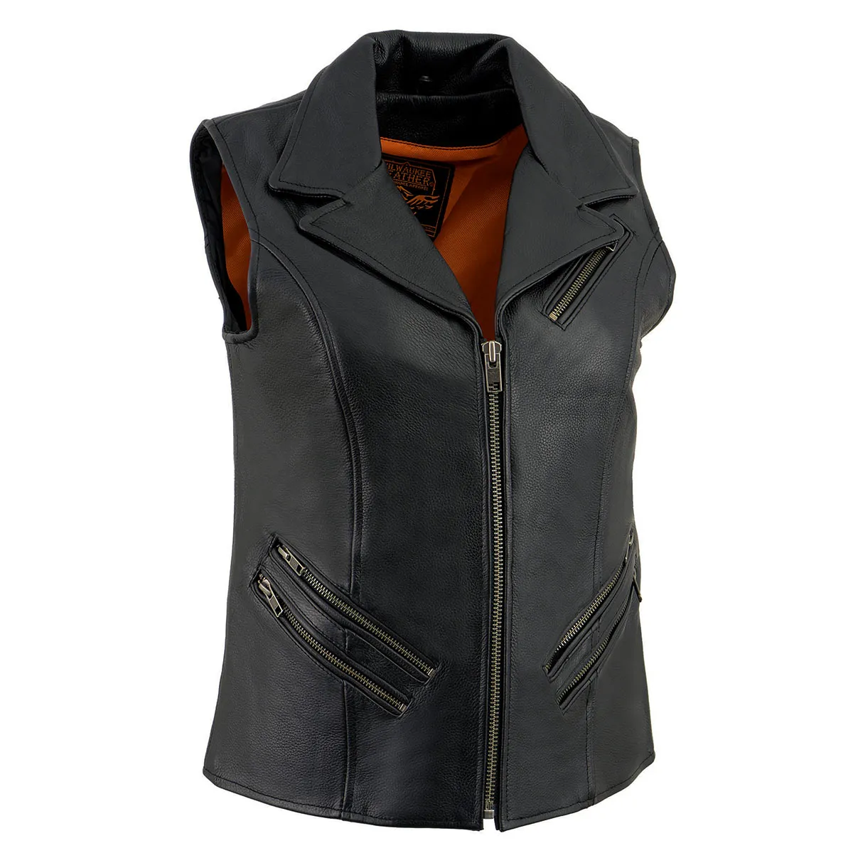 Milwaukee Leather MLL4521 Ladies Black Long Leather Vest with MC Lapel Collar