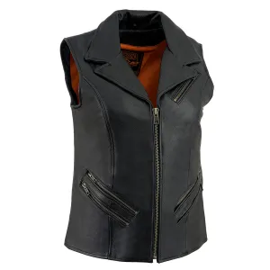 Milwaukee Leather MLL4521 Ladies Black Long Leather Vest with MC Lapel Collar