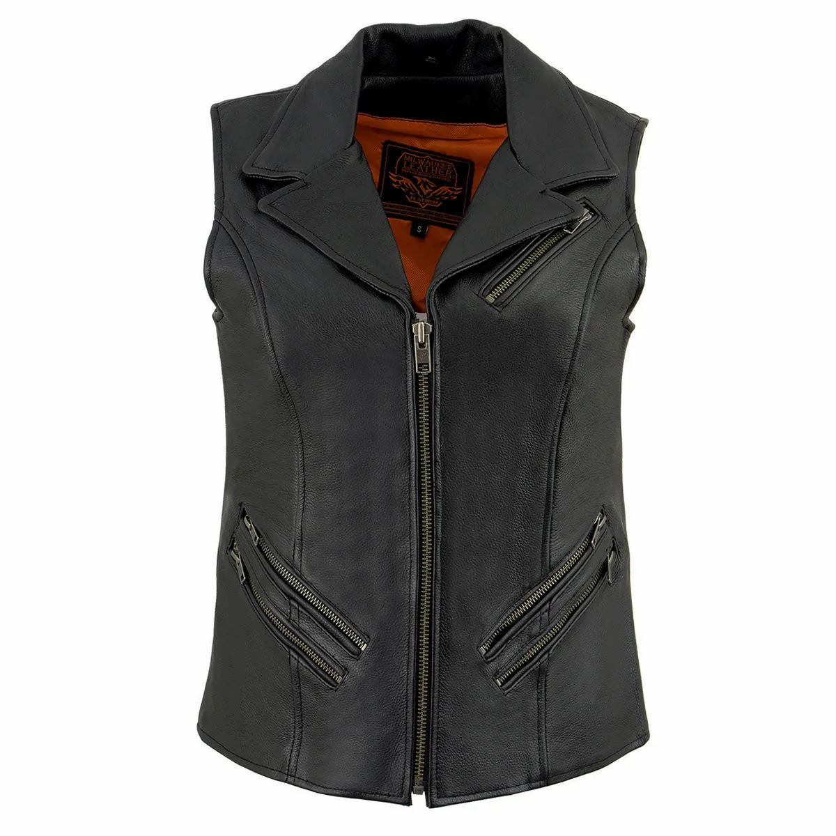 Milwaukee Leather MLL4521 Ladies Black Long Leather Vest with MC Lapel Collar