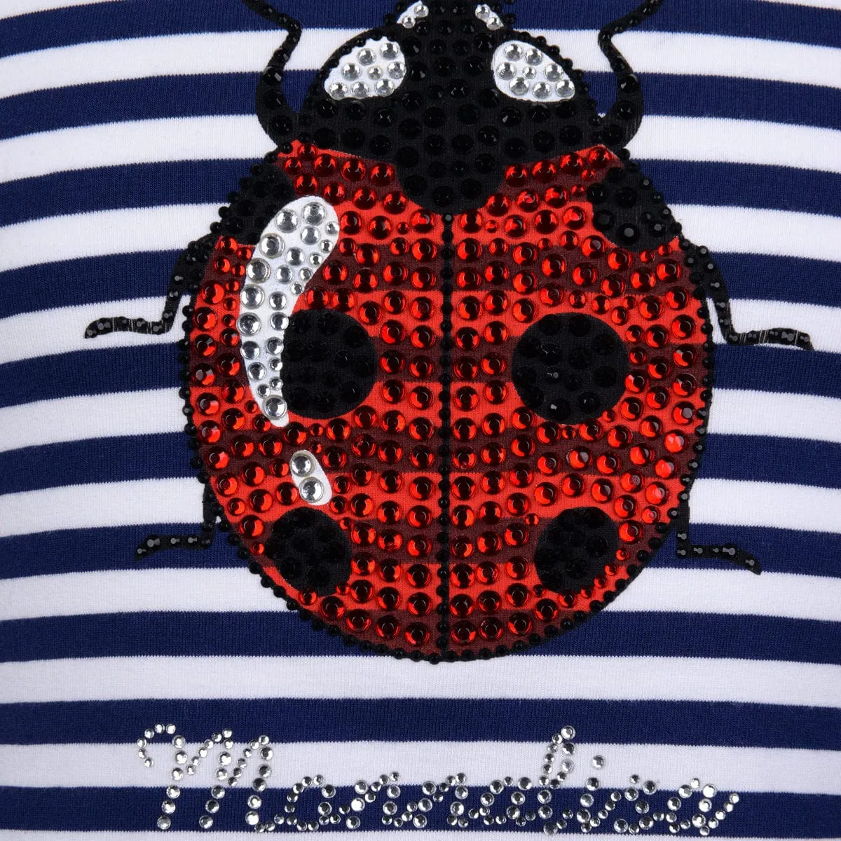 Monnalisa Girls Top - Striped Ladybug Cotton Top