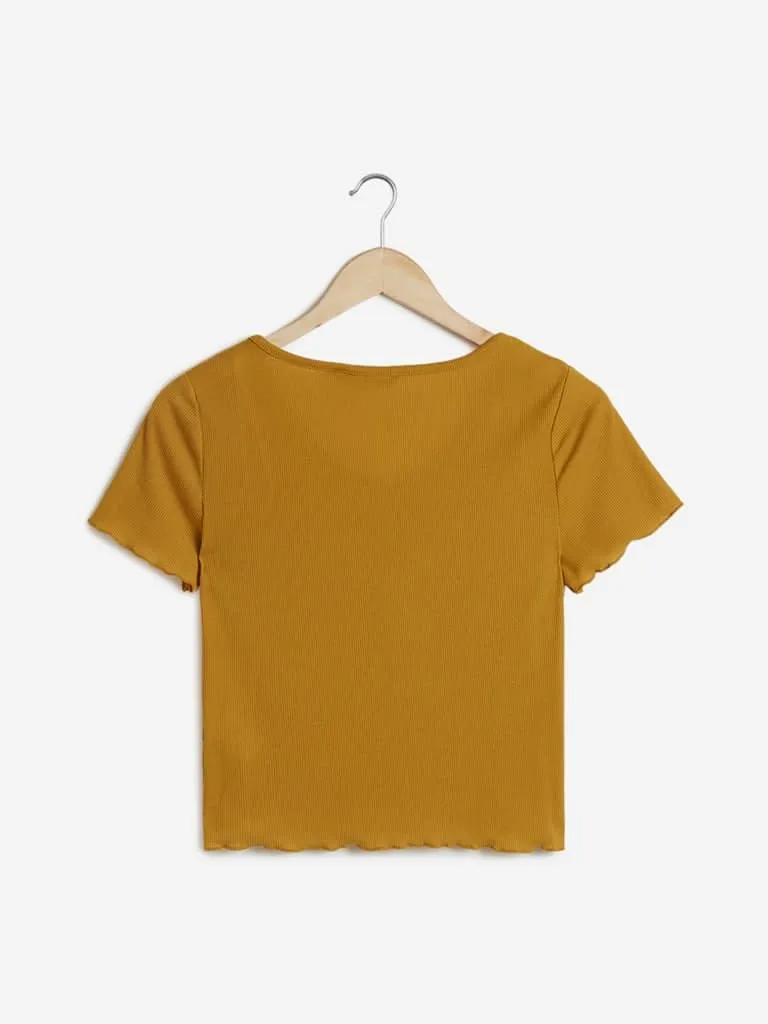 Nuon Mustard Ribbed Regina Crop Top