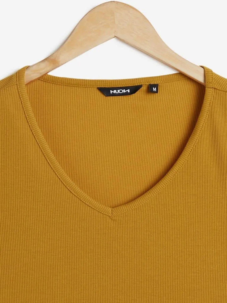 Nuon Mustard Ribbed Regina Crop Top