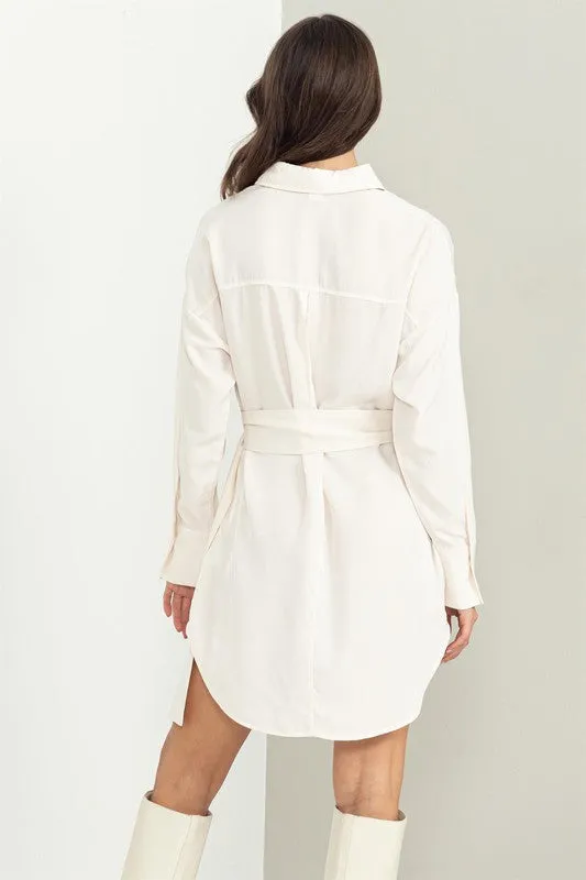 Off White Easy Win Button-Up Belted Shirt Dress