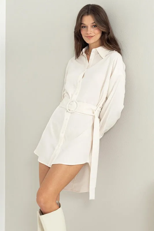 Off White Easy Win Button-Up Belted Shirt Dress