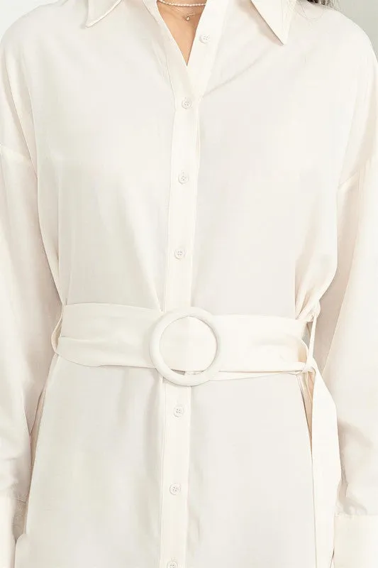 Off White Easy Win Button-Up Belted Shirt Dress