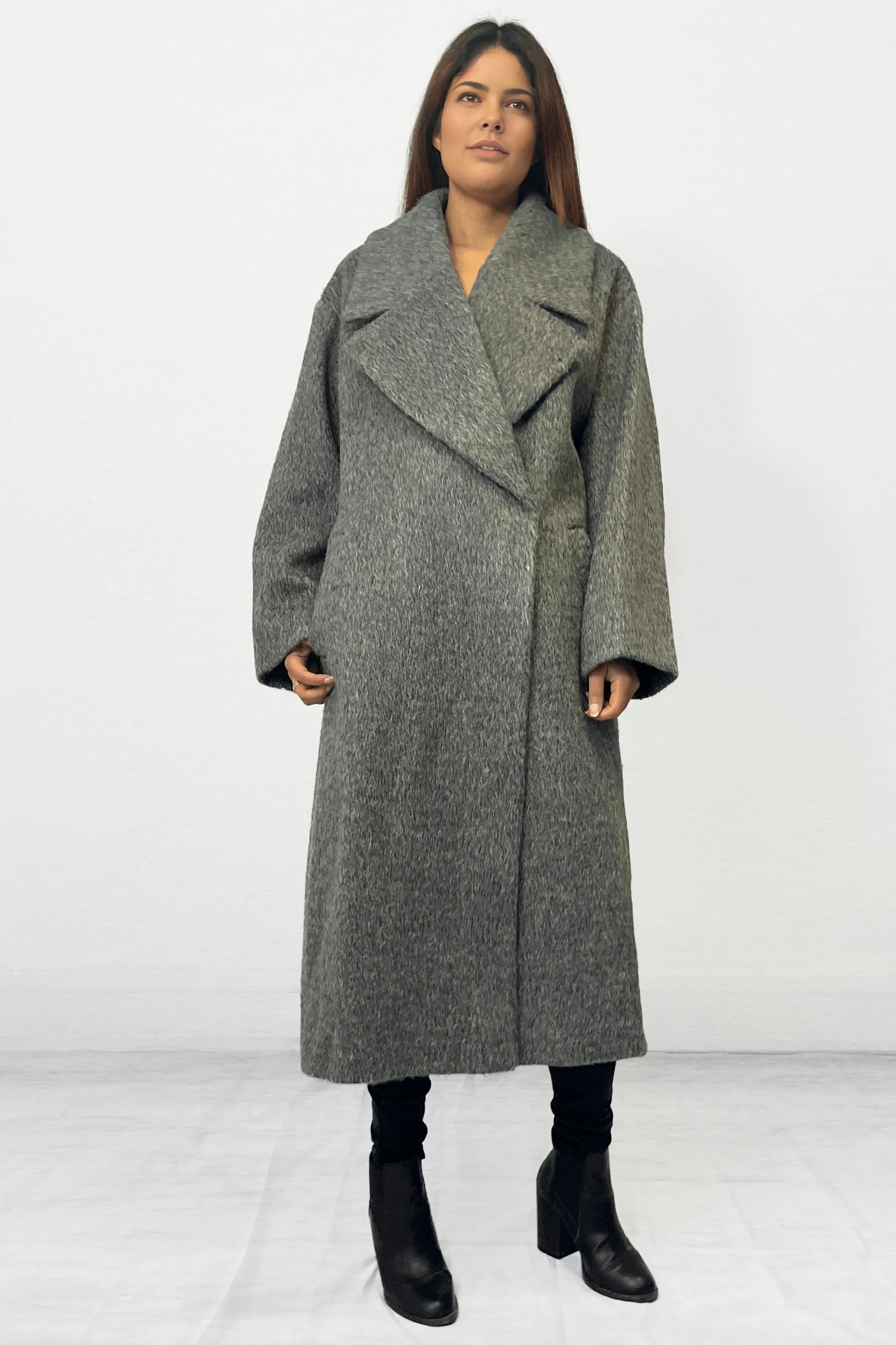 Oversized Lapel Relaxed Fit Coat GREY