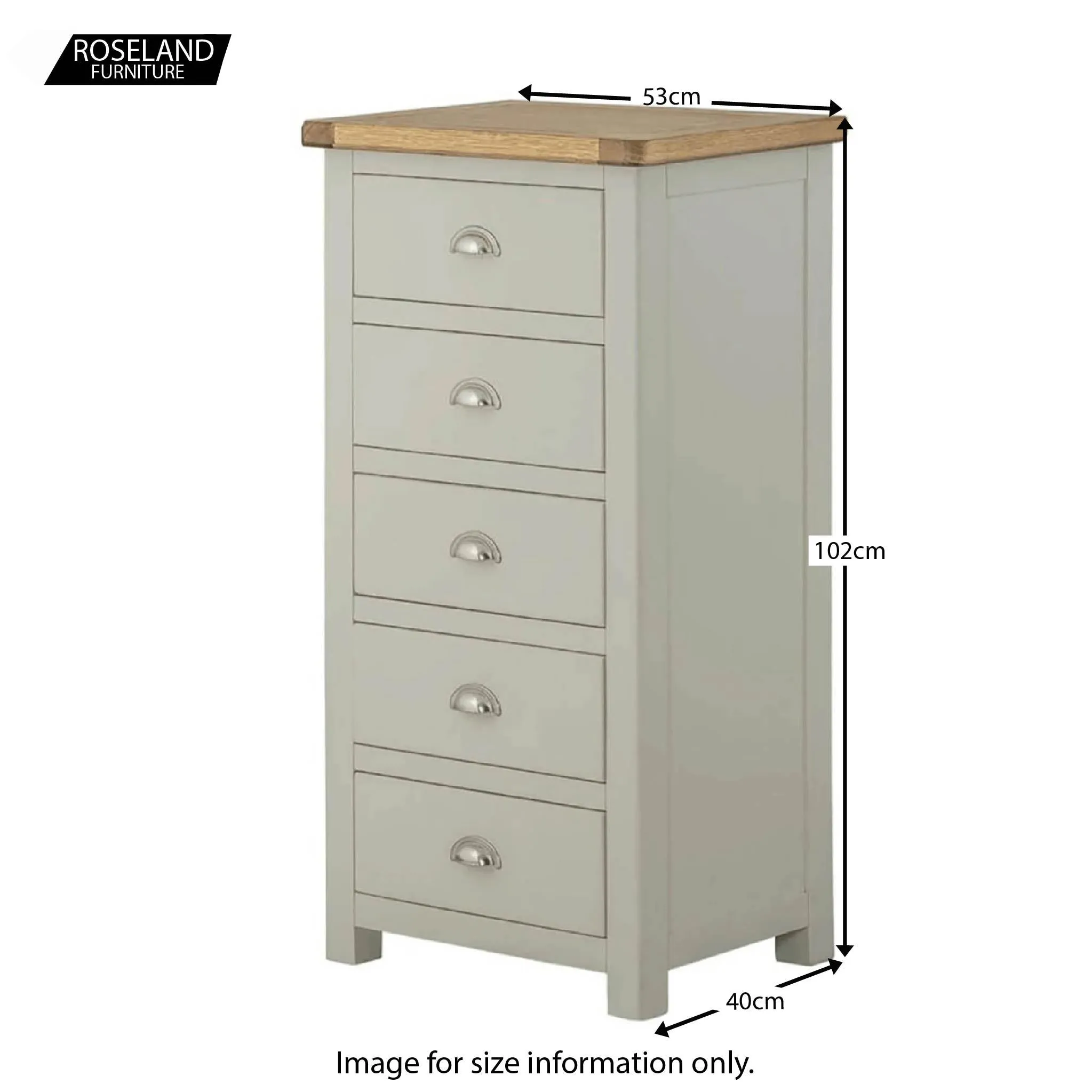 Padstow Grey 5 Drawer Tallboy Chest