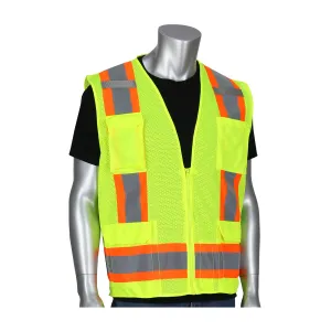 PIP ANSI Type R Class 2 Two-Tone Eleven Pocket Mesh Surveyors Vest - Yellow