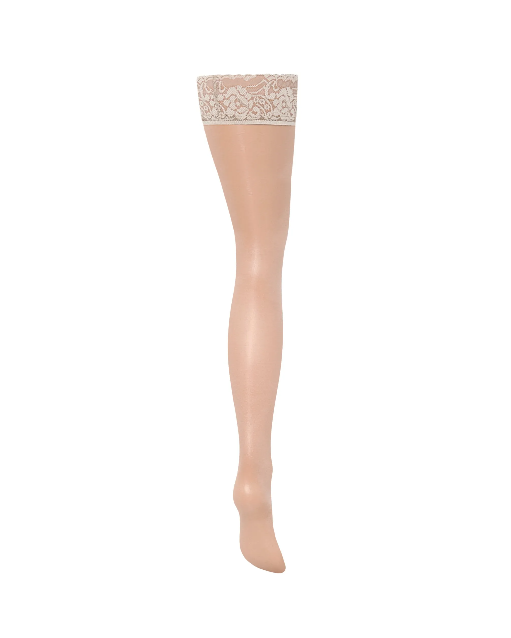 Plain Leg/Lace Top Hold Ups Champagne