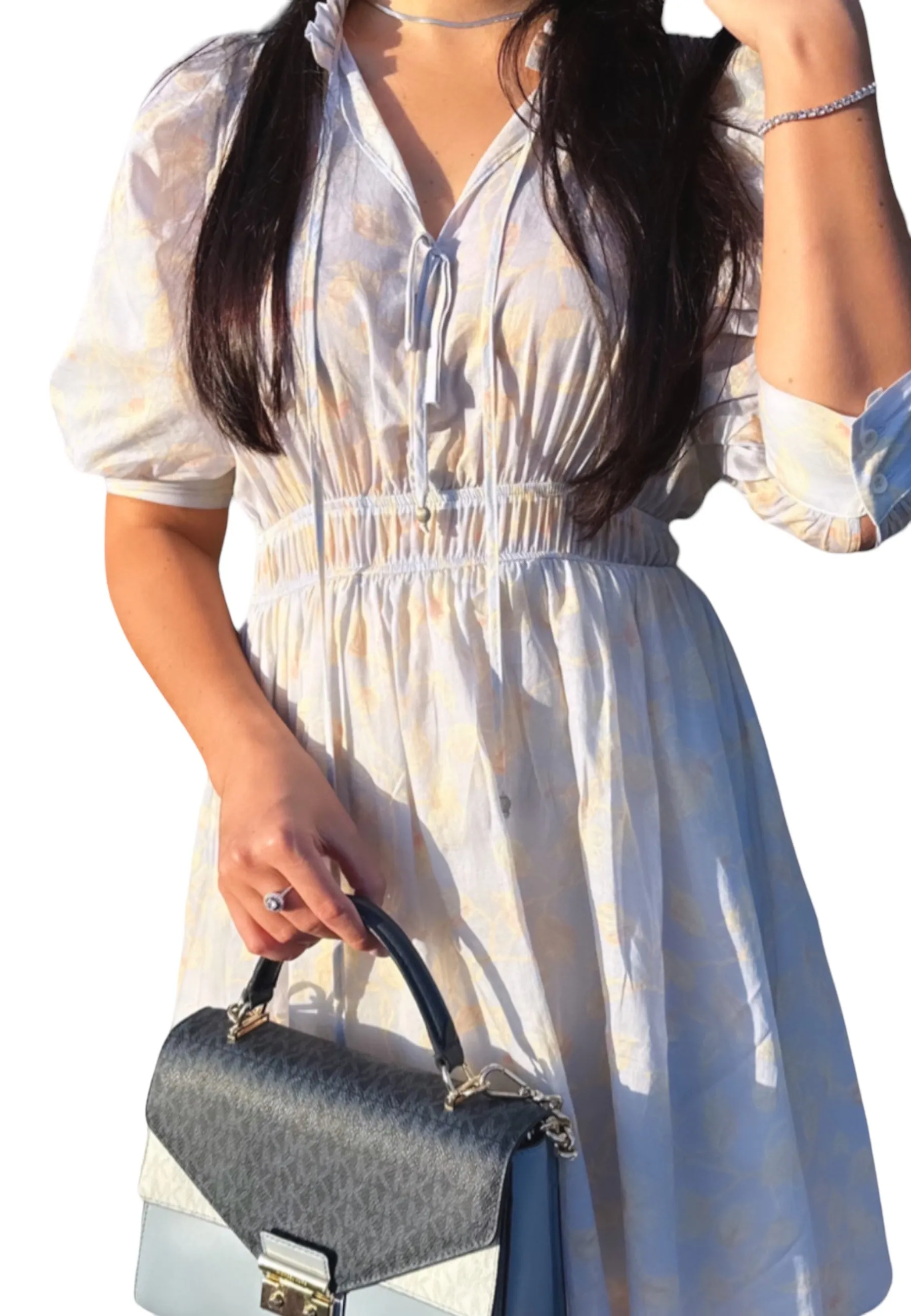 Puff Sleeve Elastic Waist Dress