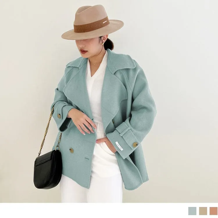 PURE LAMBSWOOL BUTTONS LONG SLEEVE LAPEL COAT