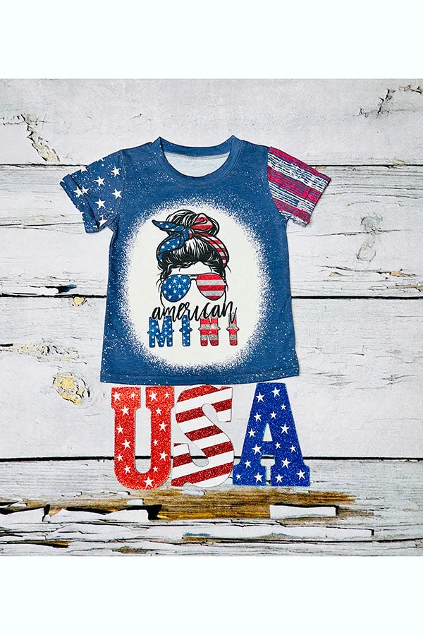 "AMERICAN MINI" patriotic girl bleached t-shirt DLH1224-04