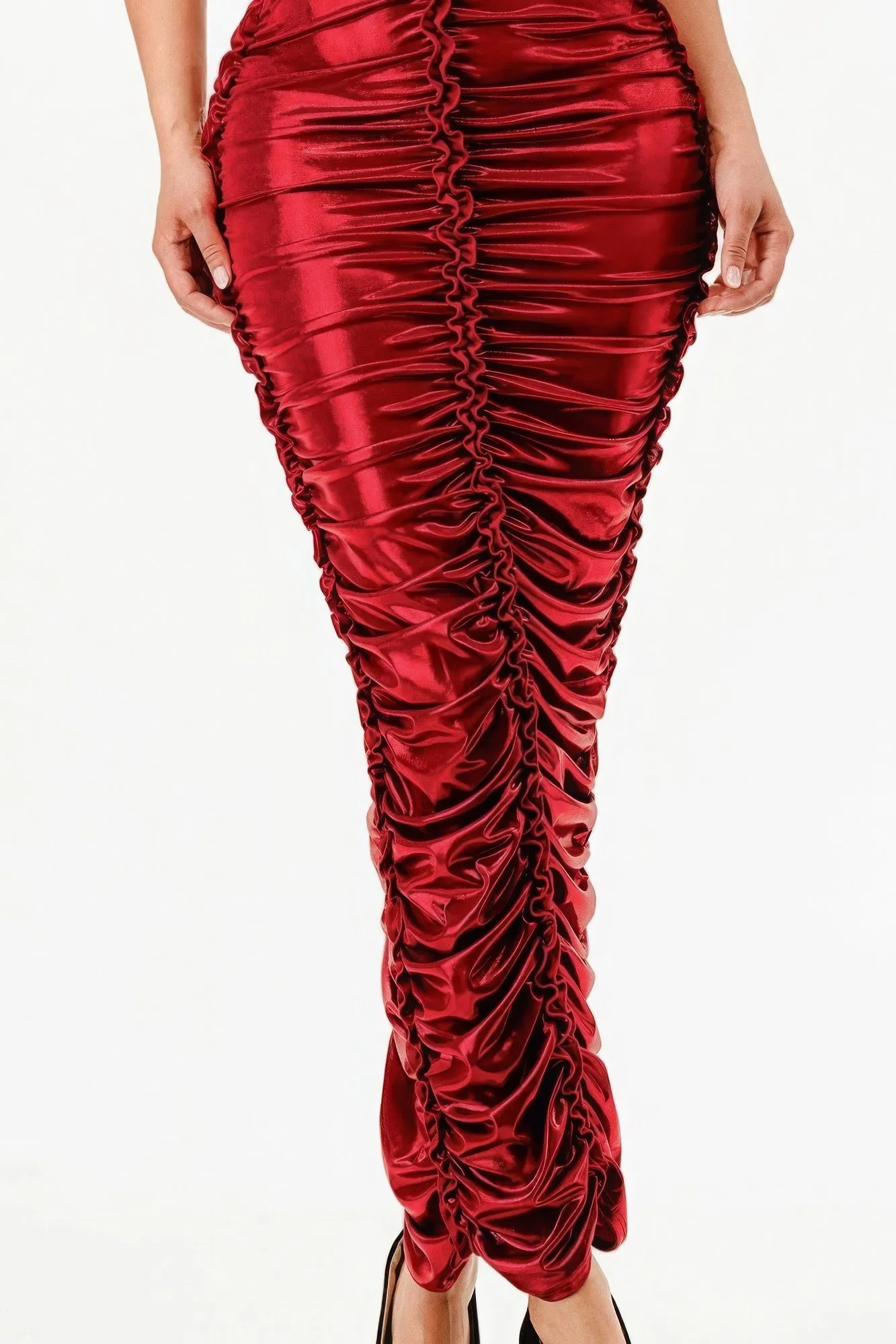 Red Maxi Dress New Women's Fashion Metallic Rushed Halter Dress