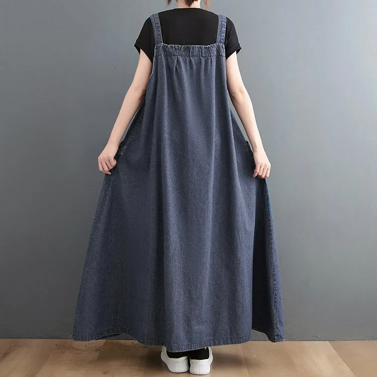 Retro Denim Big Pockets Overalls Dresses