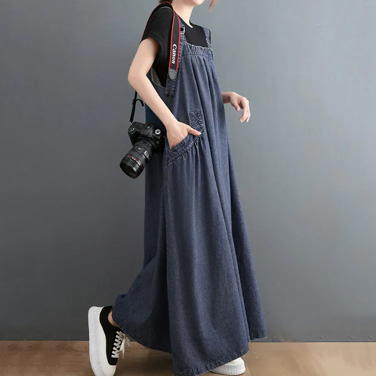 Retro Denim Big Pockets Overalls Dresses