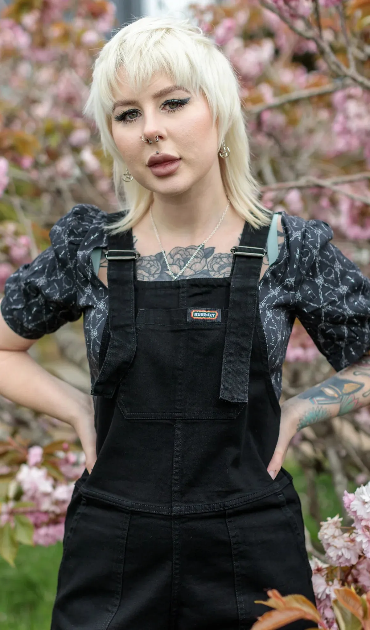 Run And Fly Black Stretch Denim Dungarees