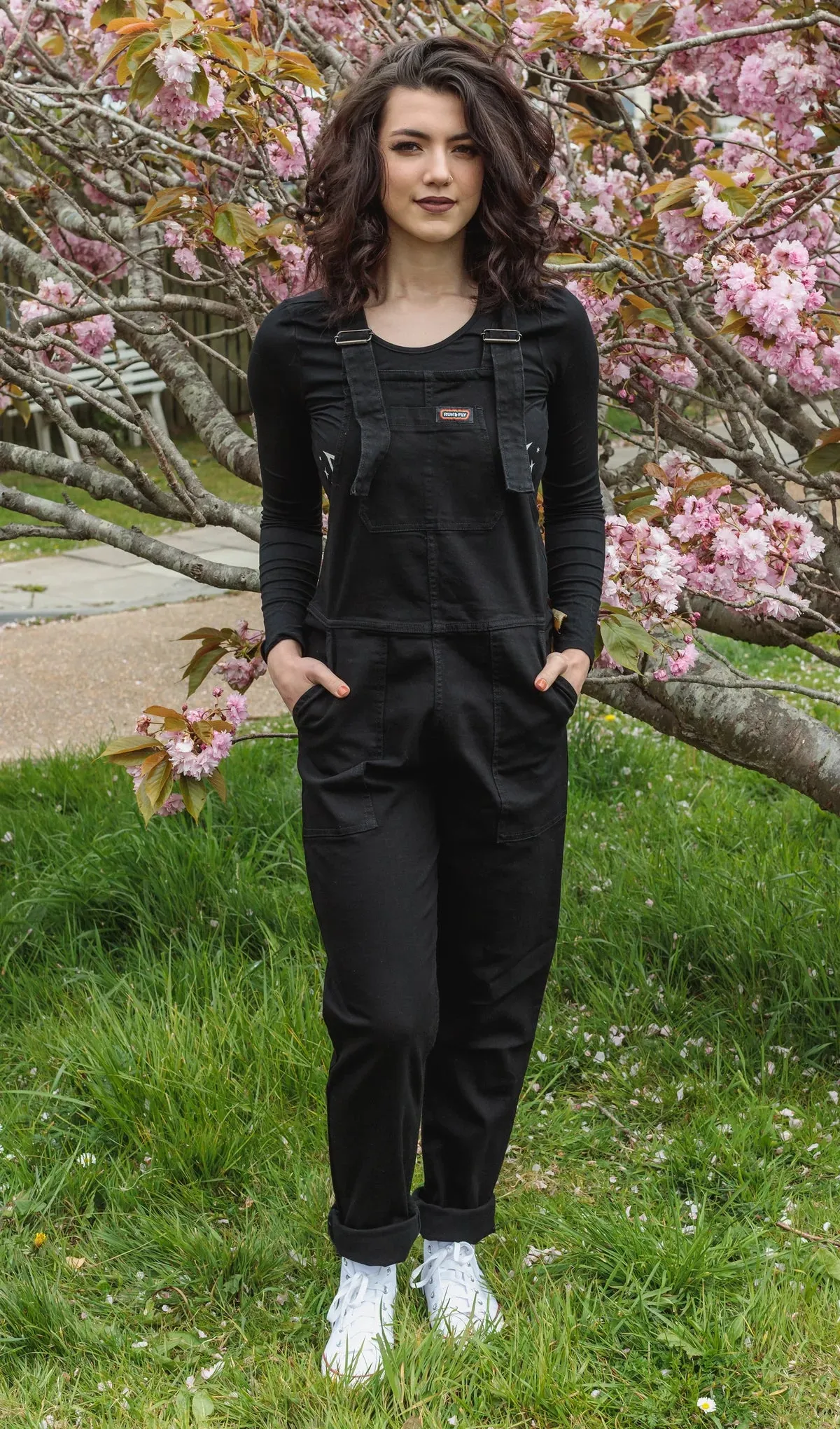 Run And Fly Black Stretch Denim Dungarees