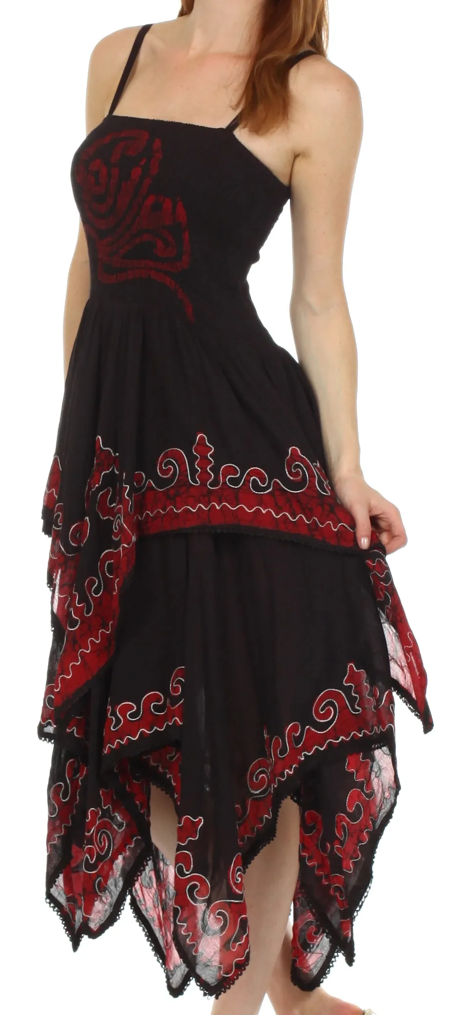 Sakkas Batik Smocked Bodice Handkerchief Hem Dress