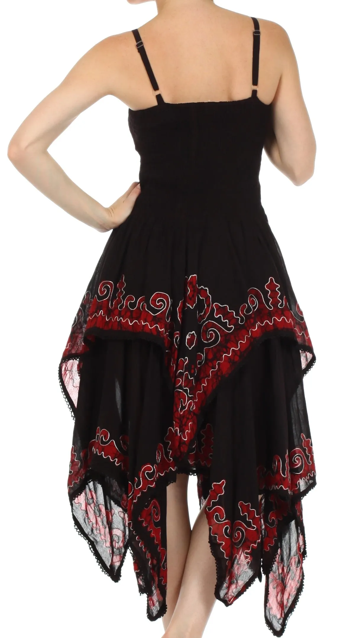 Sakkas Batik Smocked Bodice Handkerchief Hem Dress