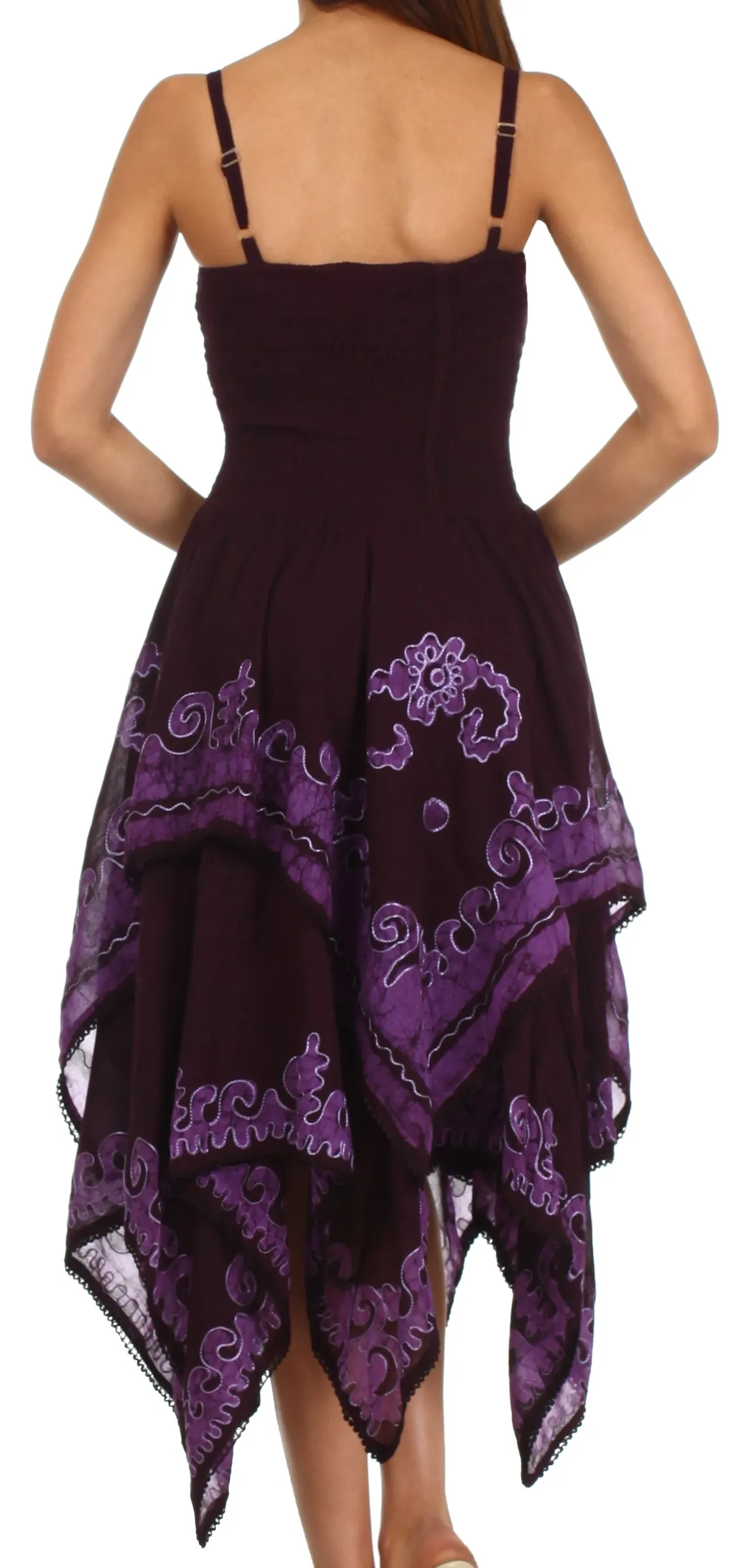 Sakkas Batik Smocked Bodice Handkerchief Hem Dress