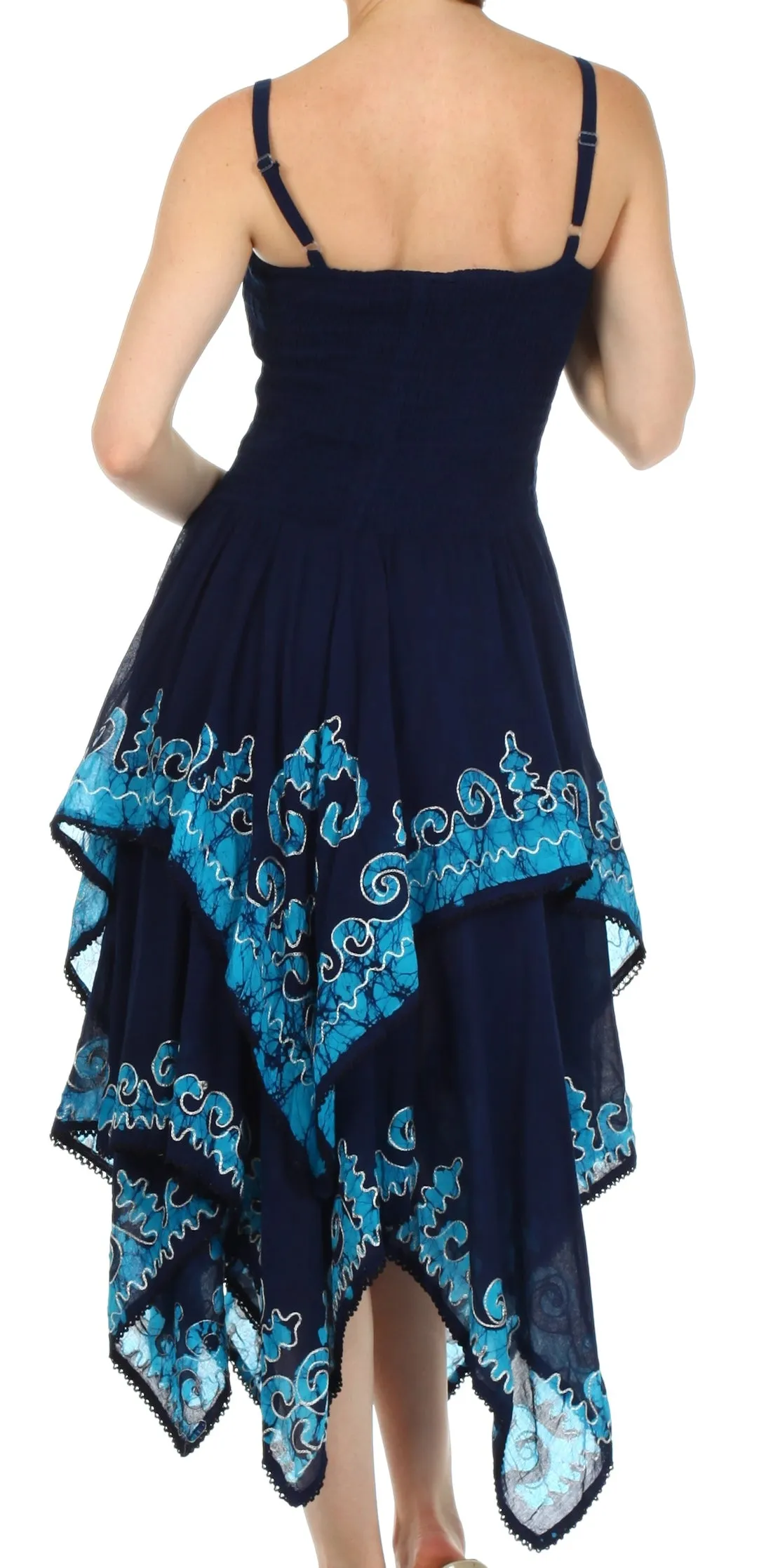 Sakkas Batik Smocked Bodice Handkerchief Hem Dress