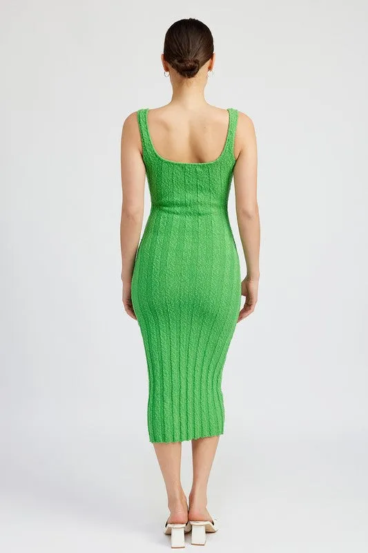 SCOOP NECK RIBBED MIDI DRESS