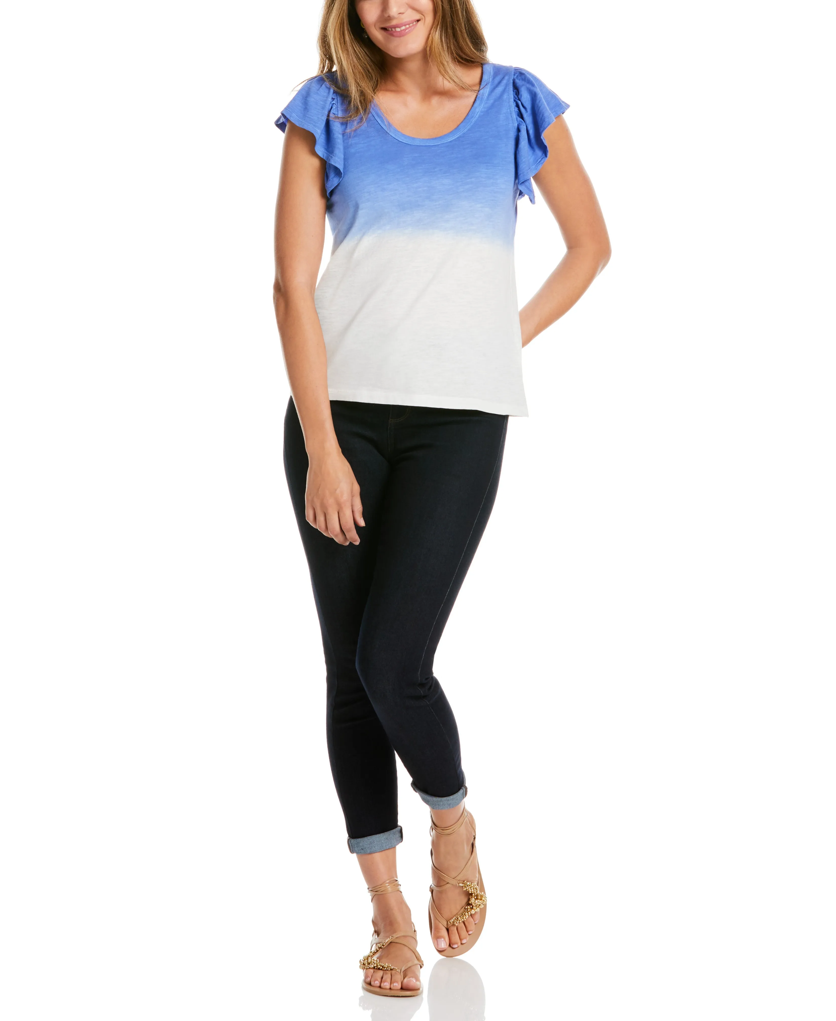 Scoop Neck Ruffle Sleeve Tee