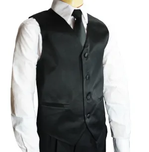 Solid Black Boys Tuxedo Vest and Necktie Set