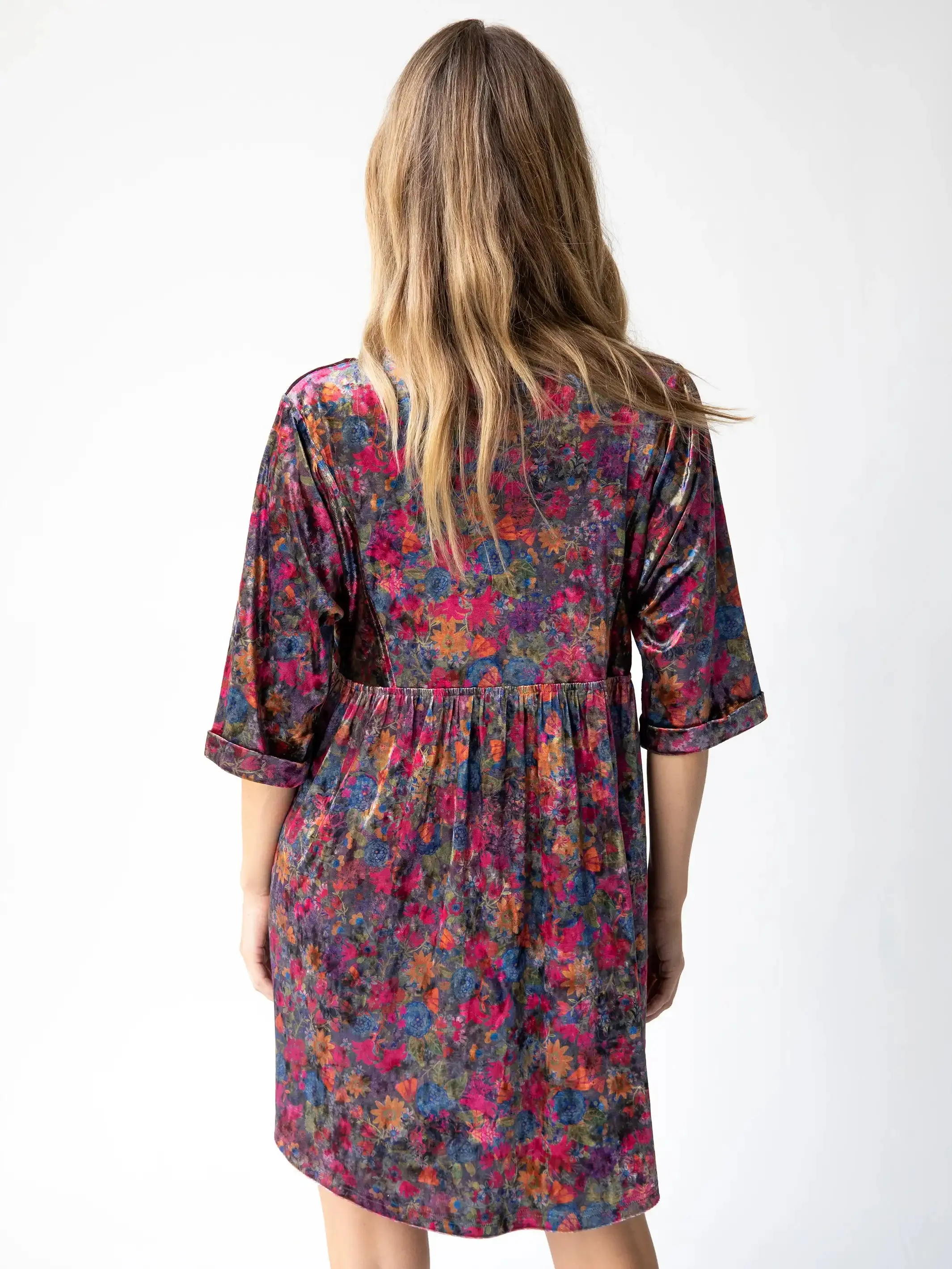 Stella Velvet Mini Dress - Dark Floral Garden