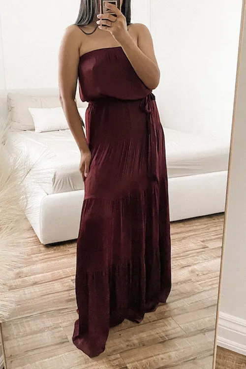 Strapless Belted Maxi Dress