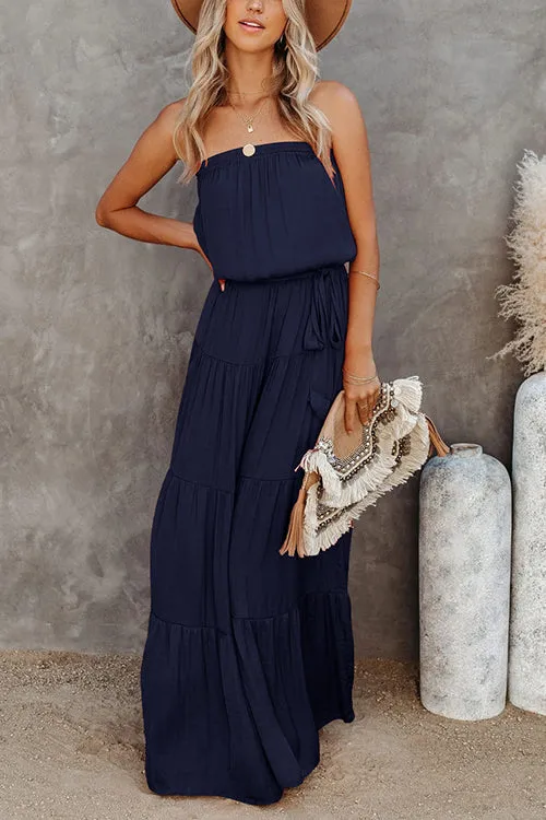 Strapless Belted Maxi Dress