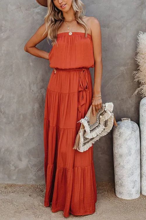 Strapless Belted Maxi Dress