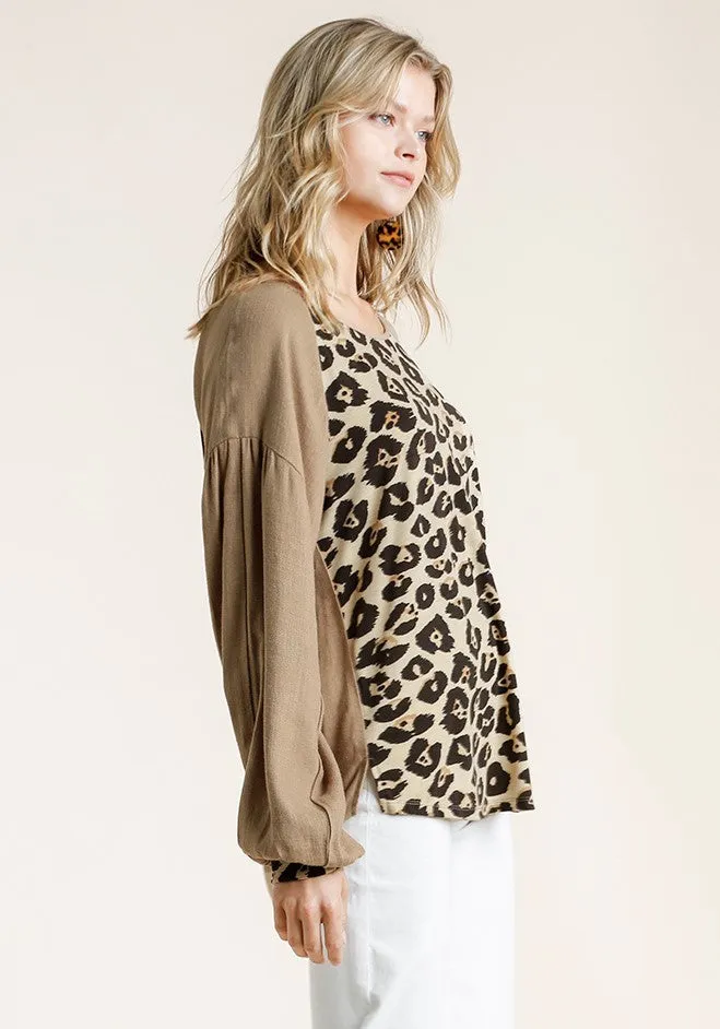 Tan Leopard Print Long Sleeve Top