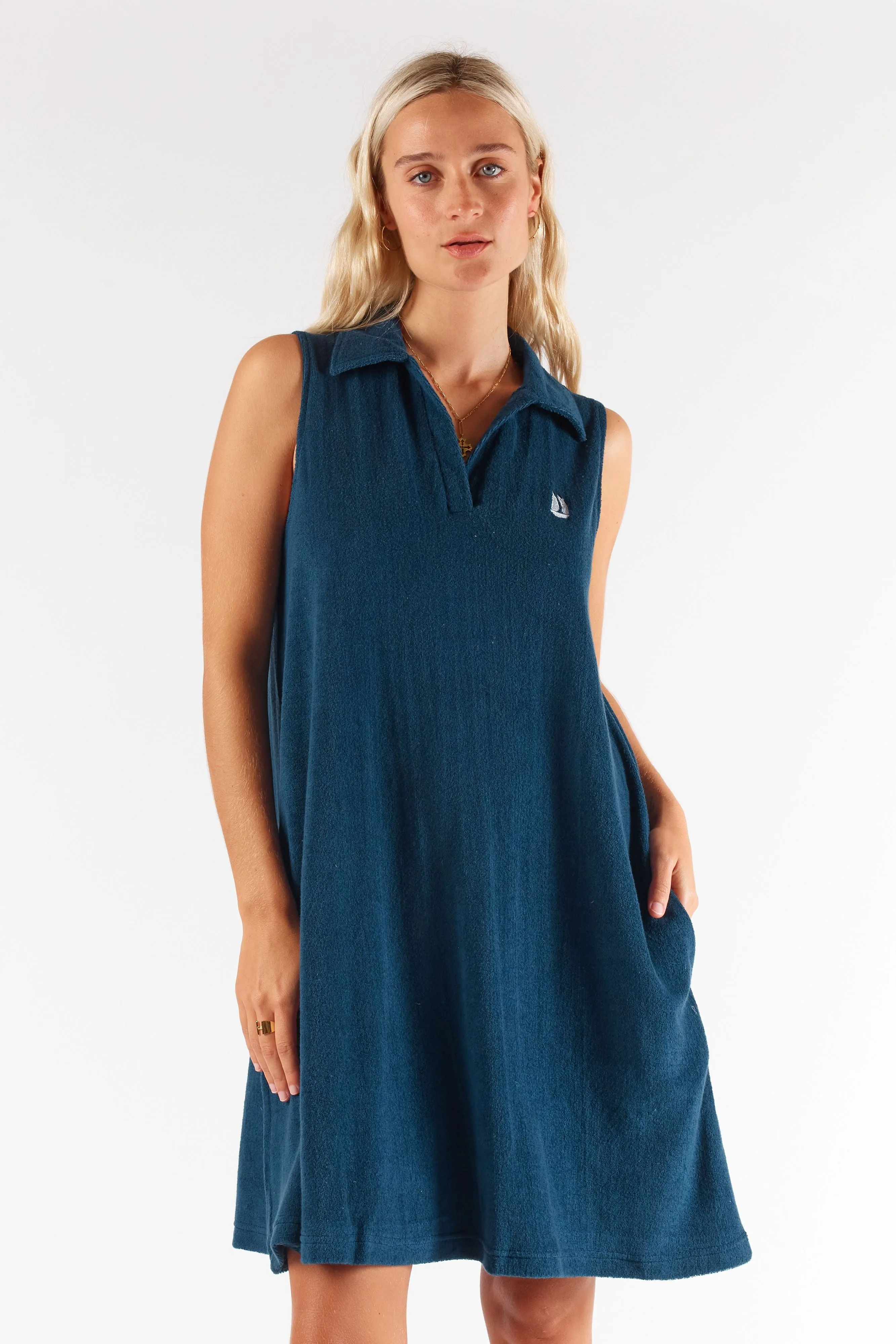 Terry Towelling Dress - Sleeveless - Navy