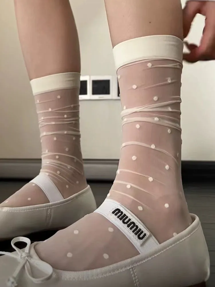 Thin Glass Wire Polka Dot Knee-Length Socks