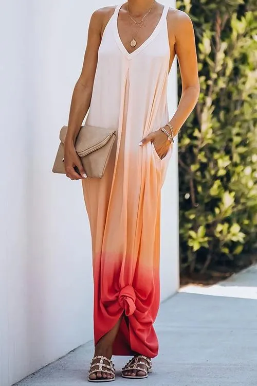 Tie Dye Pockets Slip Maxi Dress