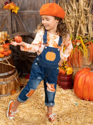 Tie Dye Pumpkin Patched Denim Overall Set