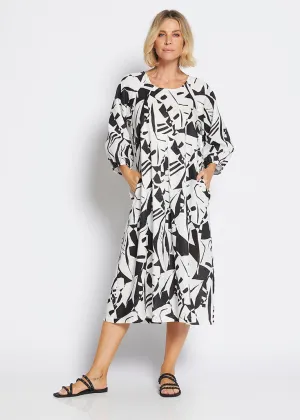 Toz Linen Dress in Black Jungle Print