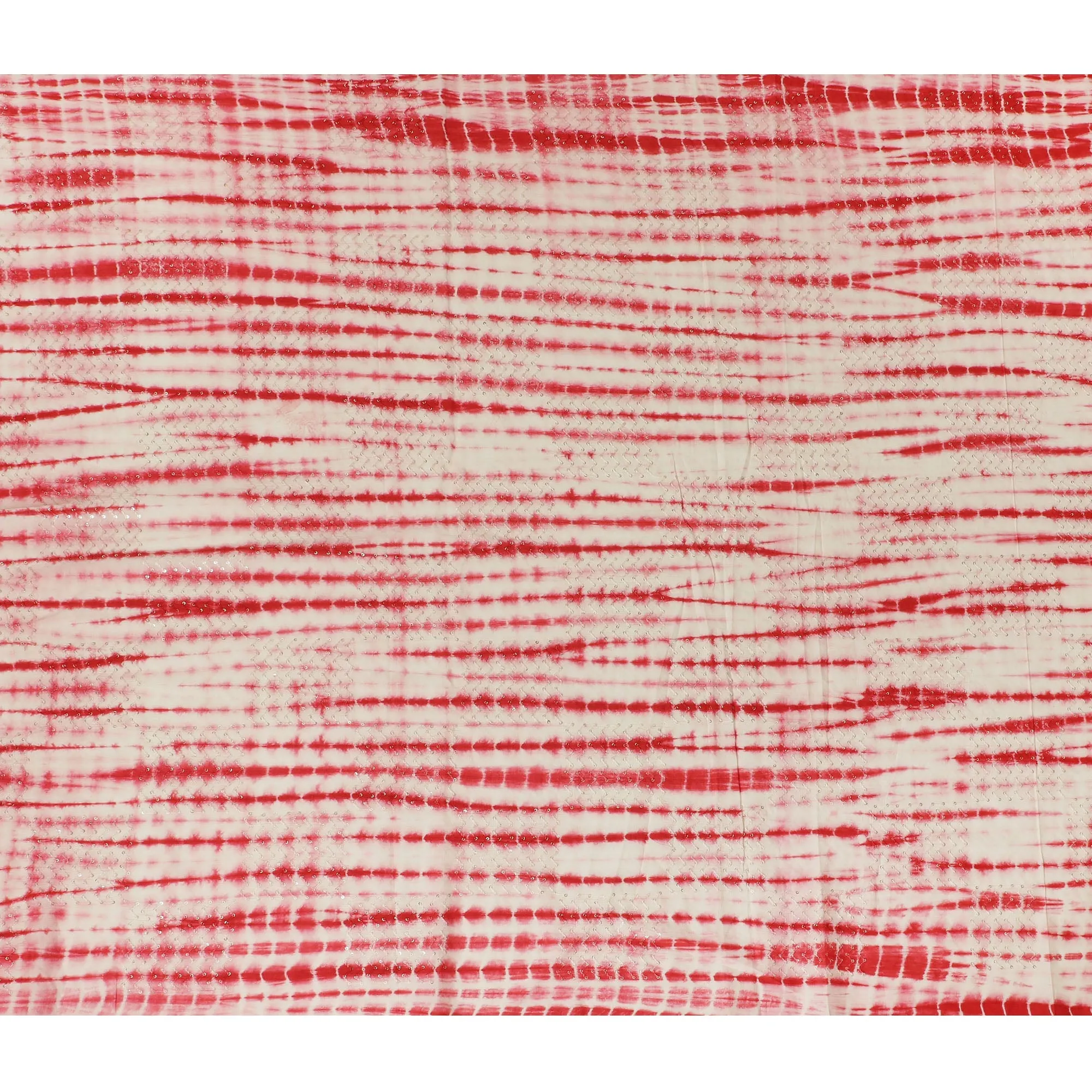 Vibrant Red and White Tie-Dye Cotton Lawn Fabric with Sequin Accents, 110 cm Width-D19658