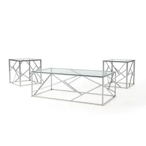 Vicki Glam Metal and Tempered Glasstop 3-Piece Living Room Table Set