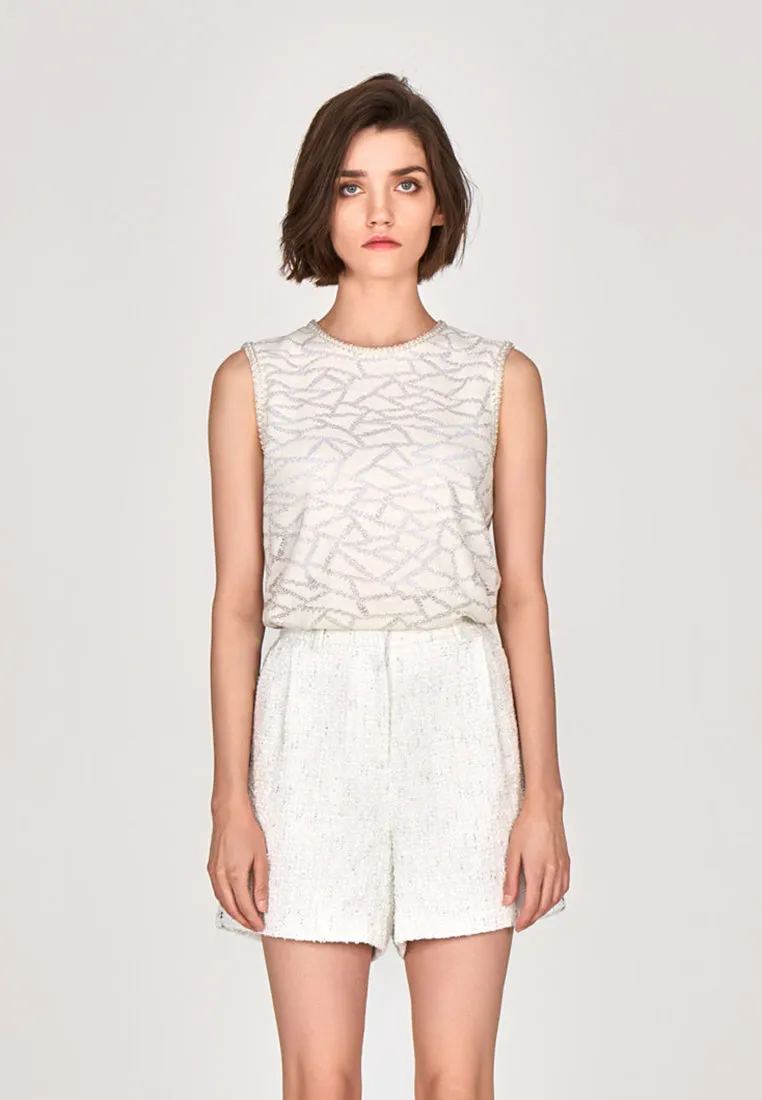 White Metallic Knit Sleeveless Top